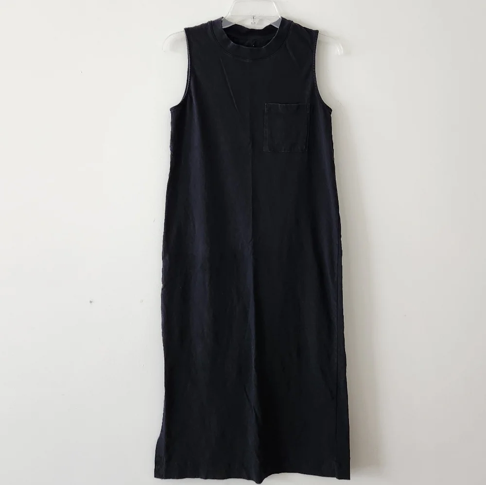 Everlane The Long Weekend Sleeveless Side Slit Midi Dress Cotton Black Small - Picture 10 of 10